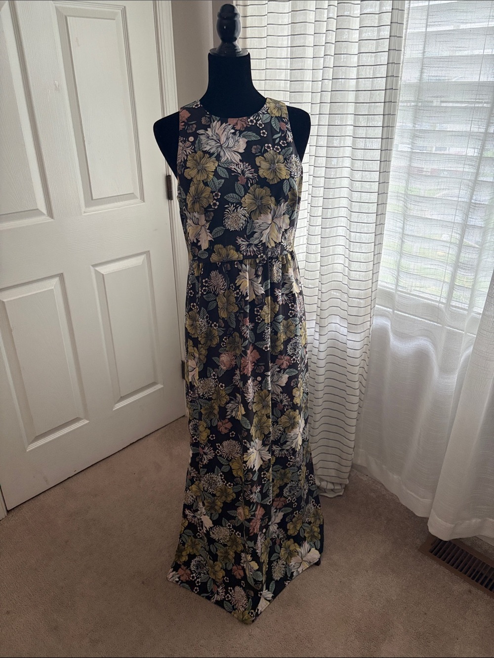 LOFT Floral Maxi Dress with Olive and Blush Floral Print